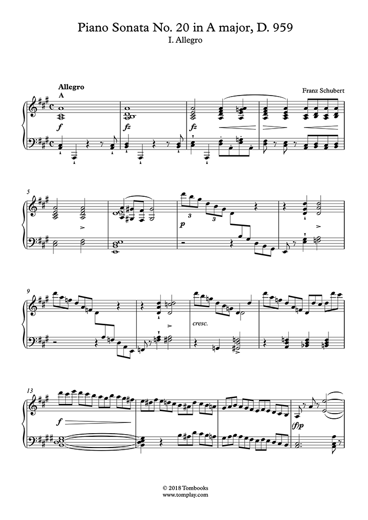 Free Sheet Music : Schubert, Franz Peter - D.959 - Piano Sonata No.20 ...